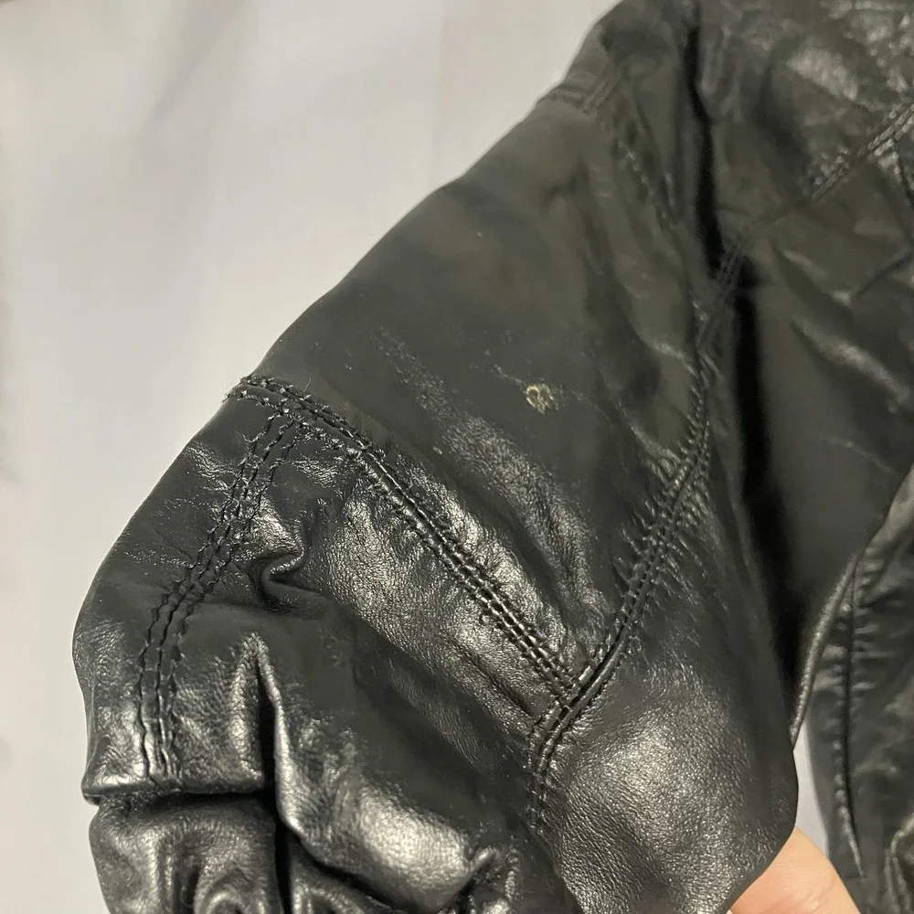 Casablanca Leather Jacket Womens 8 Black Genuine Fur‎ Trim Hooded Crop Bomber